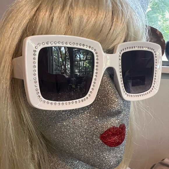 The Unbranded Brand Accessories - White Rhinestone-Embellished Sunglasses, Brand New